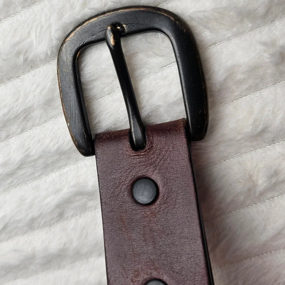 Lands' End Leather Belt M 24-26 Brown Distressed Brass Buckle Heritage